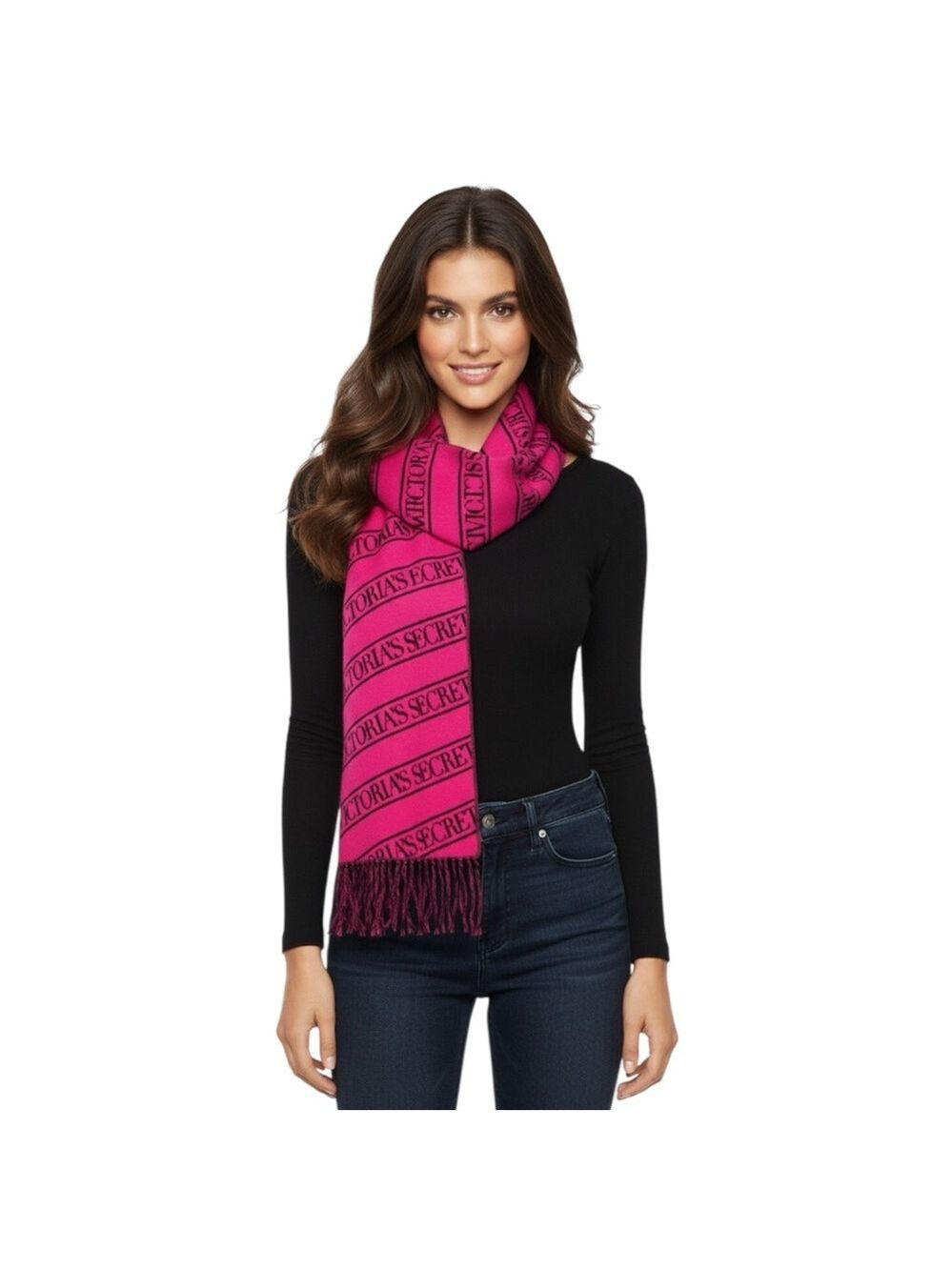 NWT NEW Vintage Victoria’s Secret Hot Pink Black Double Sided Scarf - Picture 1 of 4